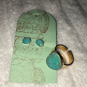 NWT natural turquoise 6.5 ring/pierced earrings